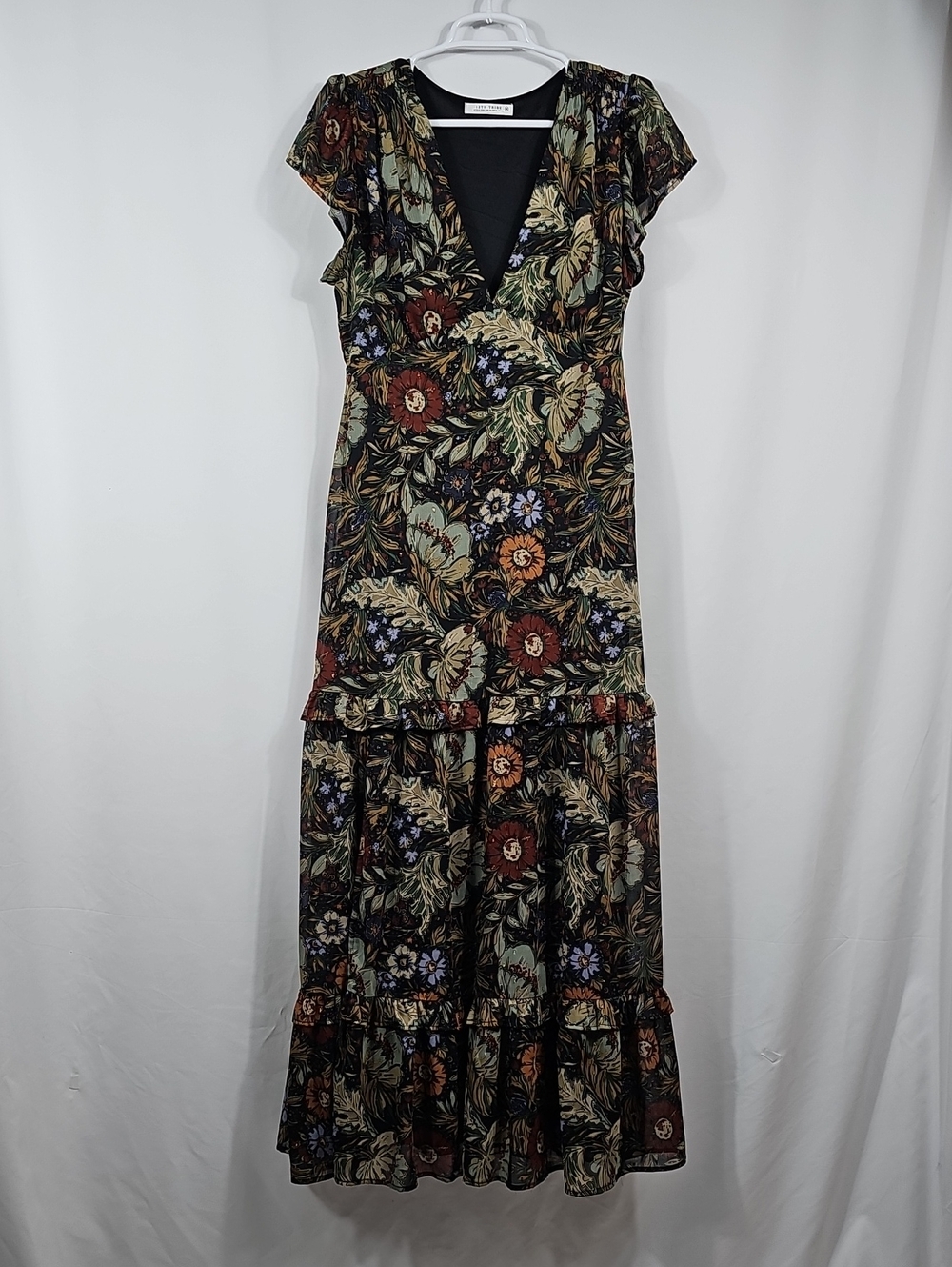 12th Tribe Floral Maxi Dress M Open Back Tiered Boho Garden Wedding Botanical - Picture 5 of 16